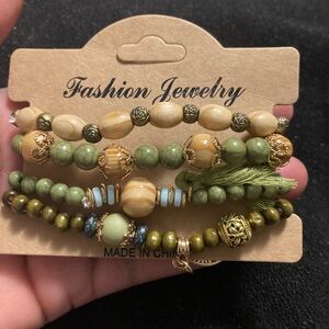 Green and Gold Beaded Bracelet Set